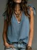 European and American Spring and Summer Women's Clothing Yama's New Casual Strap V-neck Solid Color Top