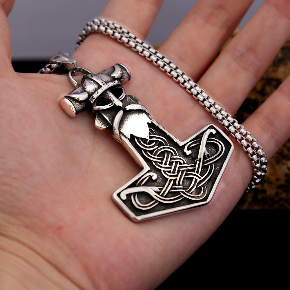 Vintage Stainless Steel Viking Quake Pendant Necklace Men's Celtic Viking Warrior Jewelry