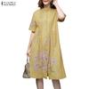 Women Casual Round Neck Half Sleeve Loose Floral Print Dress