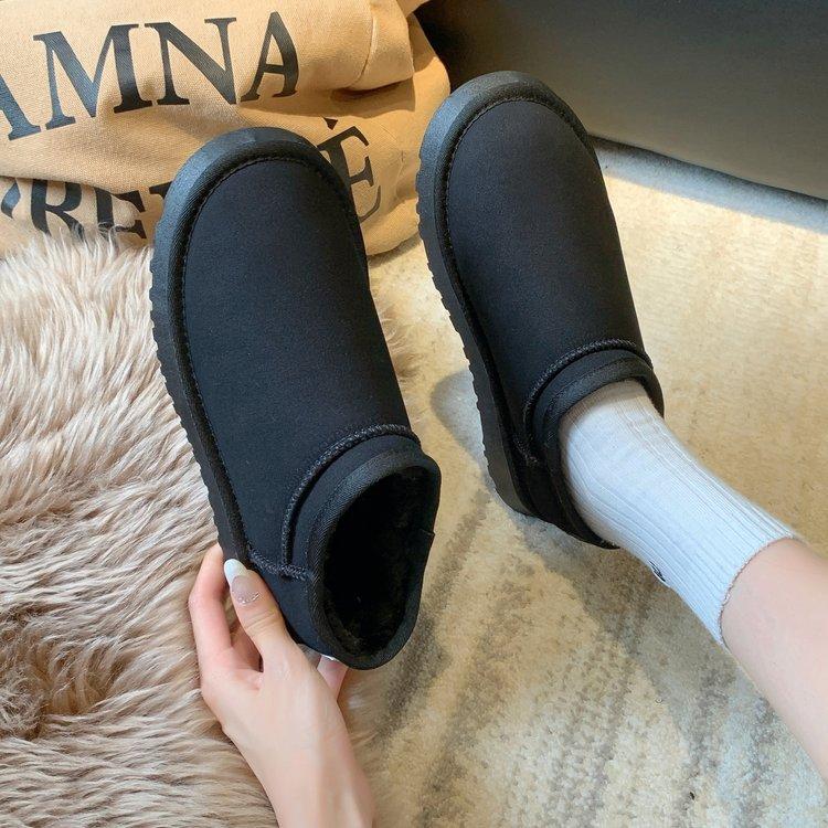 

Зимние ботинки на толстой подошве женские зимние меховые интегрированные бархатные утолщенные теплые короткие трубчатые ботинки Hundred с хлопком Tide 35 чёрный