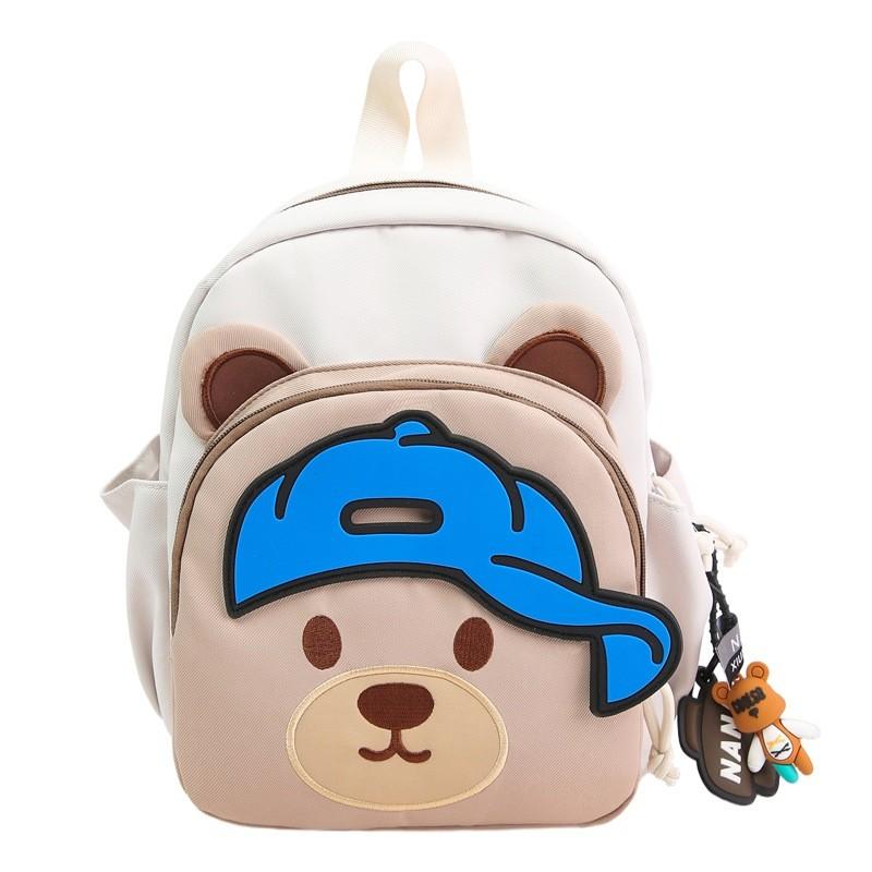 

Children Cartoon Bear Backpack With Nylon Material And Curved Shoulder Straps For School Use