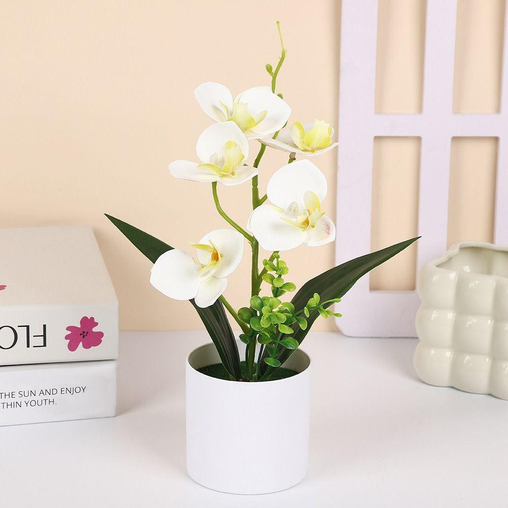 Multicolor Simulation Bonsai Accessories Faux Phalaenopsis Potted  Home Office Decoration