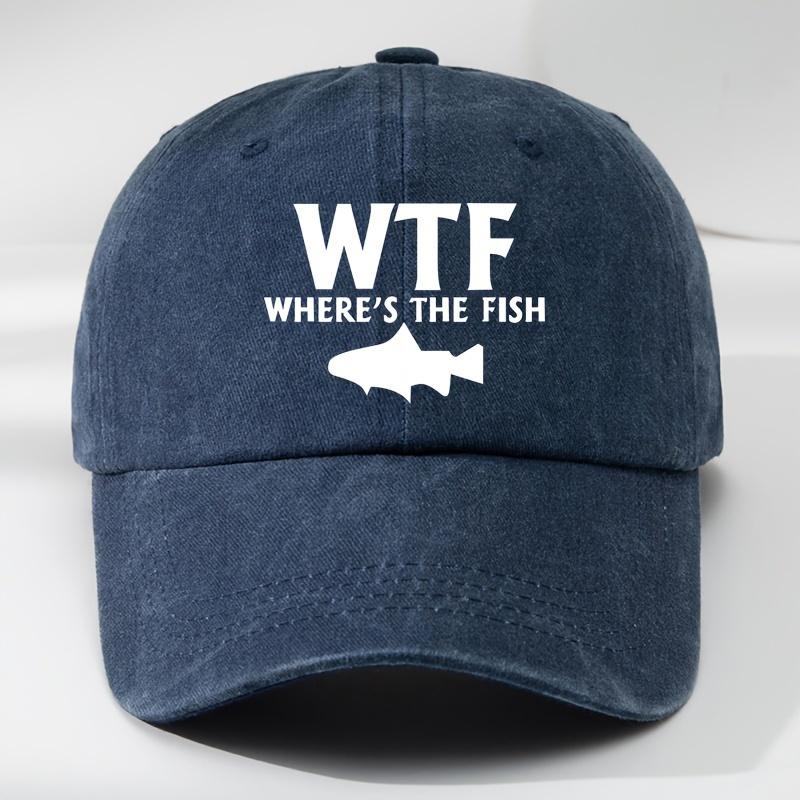 

WTF fish print outdoor men s washed baseball cap retro duckbill cap sports casual baseball cap Adjustable темно-синий