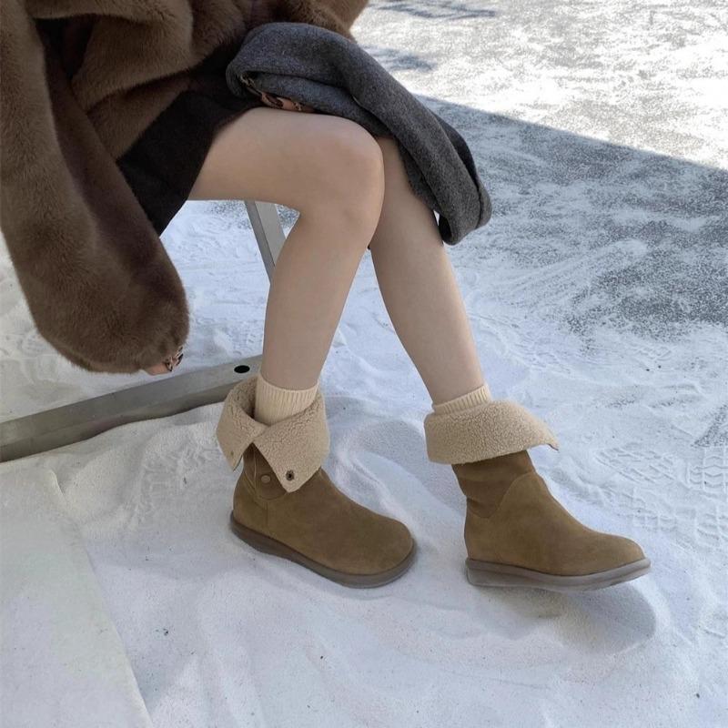 Retro Fur Integrated Short Snow Boots Women's Autumn and Winter New Round Head Velvet Thick-soled Short Boots Tide