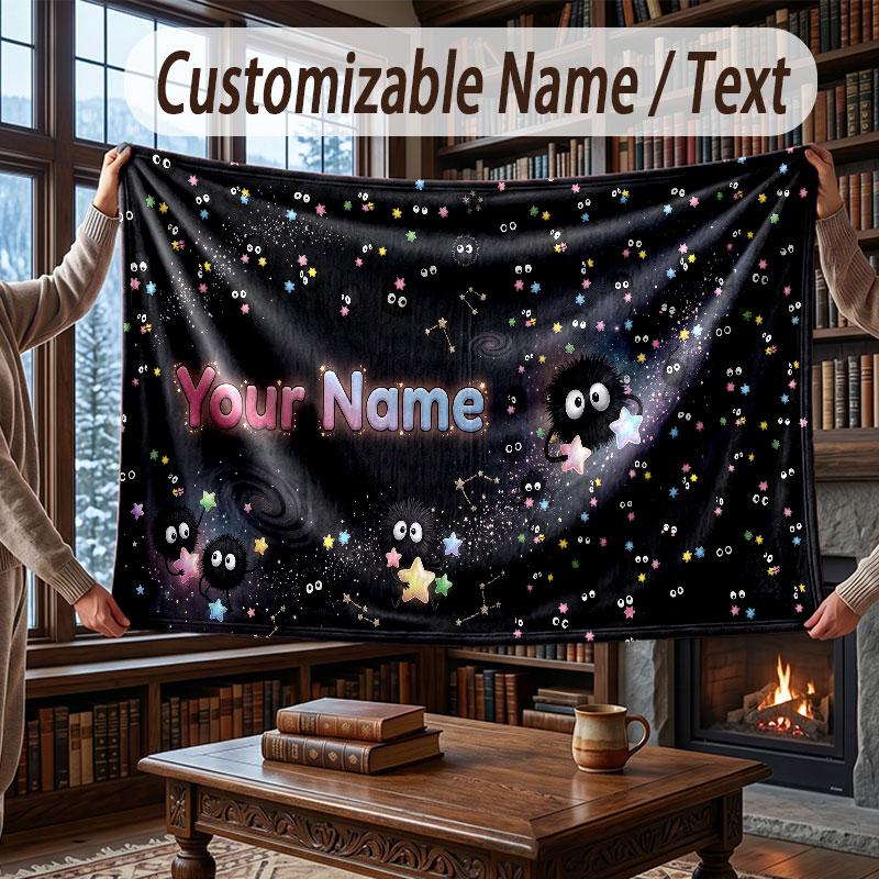 Weltraum Kosmisches Thema Decke Benutzerdefinierter Name Text Personalisierte Decke Weich Gemütlich Decke für Zuhause Sofa Bett