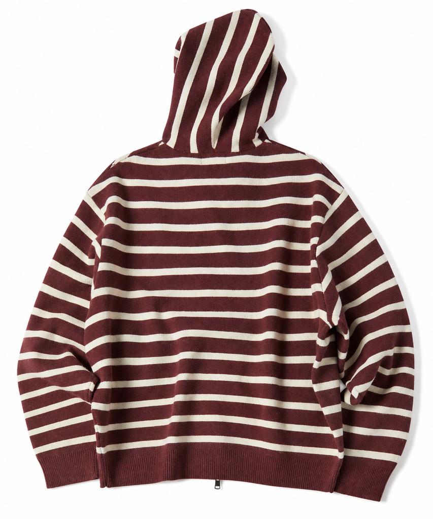 Untitled Seoul Striped Star Knit Zip-Up In Wine
