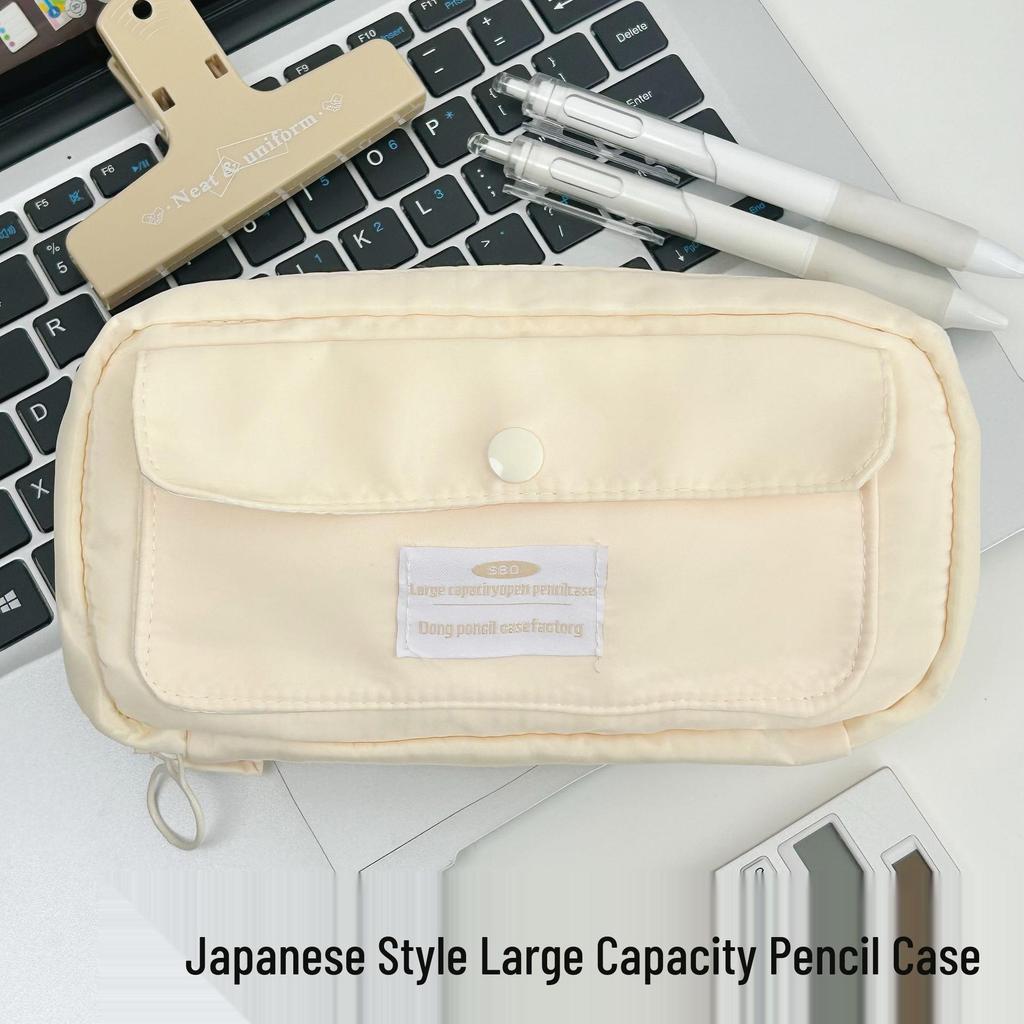 Mother-and-Child Multi-Layer Canvas Stationery Bag: Large Capacity Simple Pencil Case with Inner Pocket