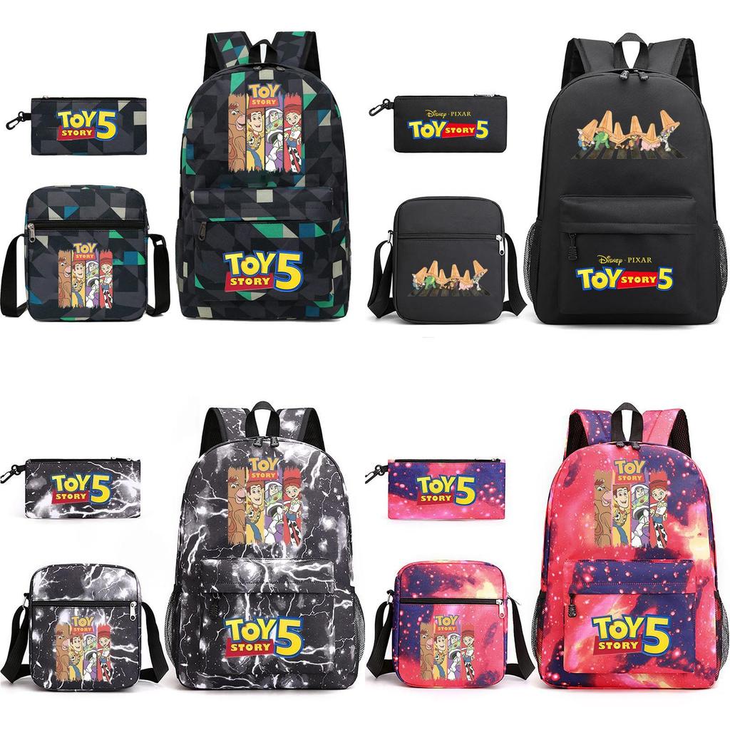 Toy Story Cartoon Print Oxford Canvas Backpack With Zipper Closure For Casual Travel Teens