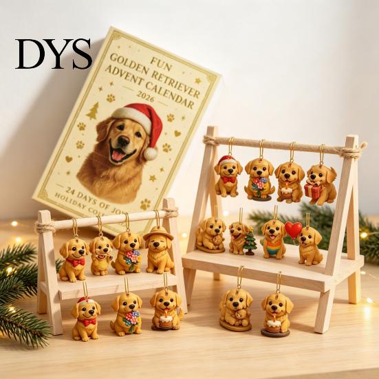 Xmas Countdown Calendar 2026 Christmas Advent Box with 24 Dog Acrylic Ornaments, 2D Flat Hanging Durable Crafts Charms, Blind Gift for Lovers Tree Car