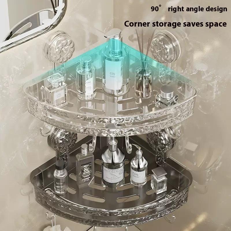 Acrylic Punch-free Bathroom Storage Rack Suction Self Draining Hanging Rack Wall Mounted Toiletries Organizer