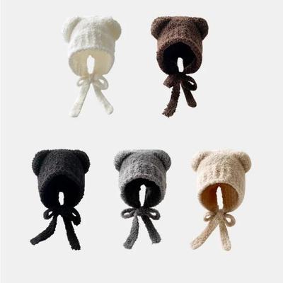 Plüsch-Strickmütze für Damen, Winterwarmer Ohrenschutz-Stirnband, Süße und Vielseitige Gesichtsform-Verbessernde Kleine Wollmütze