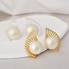 Vintage Fan-Shaped Pearl Stud Earrings Personalized Hollow Gold Plated Elegant Jewelry for Women