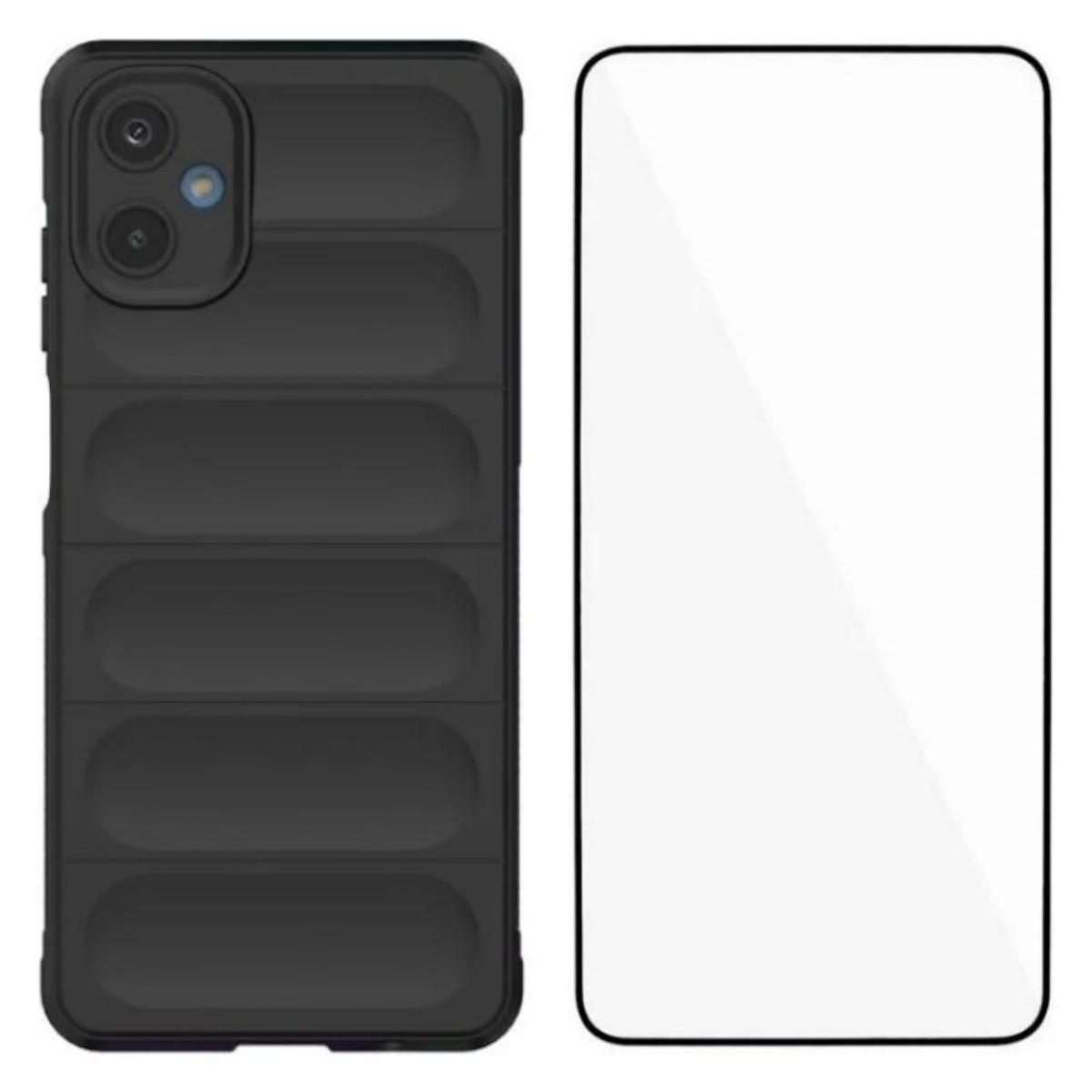 

For Samsung Galaxy M06 5G/Galaxy F06 5G TPU Case WANLONFENG HD Series Anti Slip Phone Cover with Tempered Glass Black