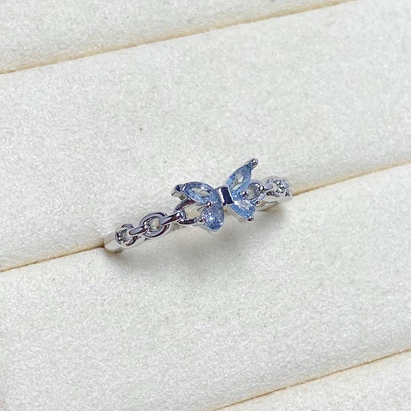 Hongkong-Stil Süßes und Kühles Temperament Mikro-Inlay Zirkon Schmetterling Persönlichkeit Öffnungsring Damen Super Fee Nische Leichter Luxus Index