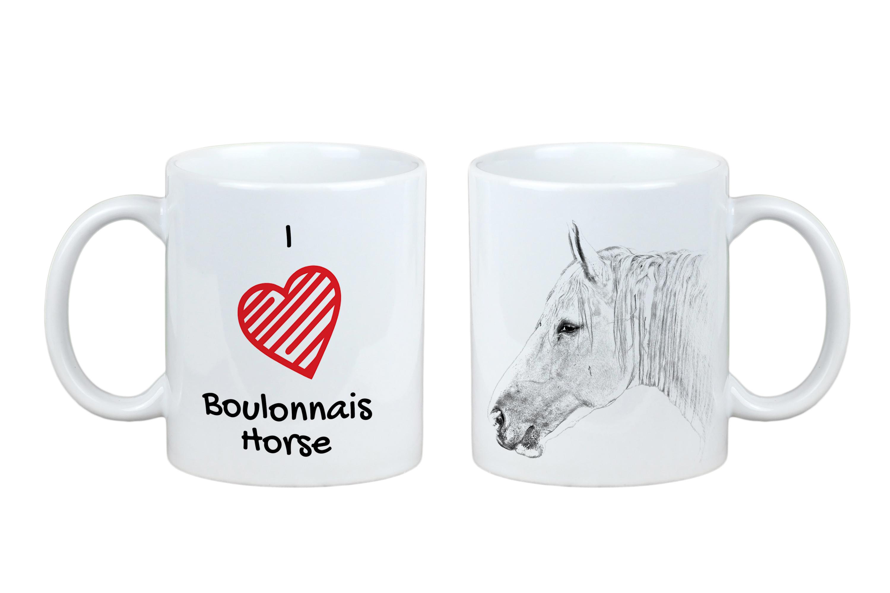 

Boulonnais Horse - cup with a horse, cute cup with graphics, a gift with your photo from the Art-Dog brand білий