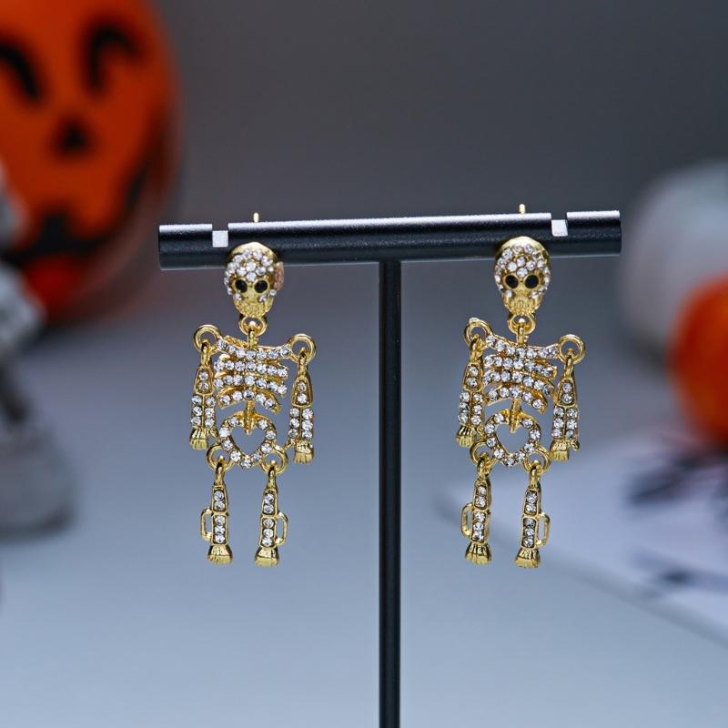 Skull Stud Drop Earrings Pair, Halloween Alloy Statement Jewelry for Costume Styling, Stage Looks and Theme Parties