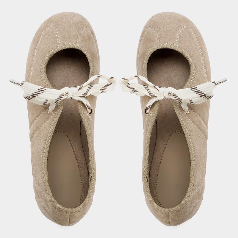 Fashion 2025 Luxury Designer Lace-up Ballet Flats Mary Jane Fashion Suede Round Toe Casual Women Shoes Outside Soft Soled Loafers Flats