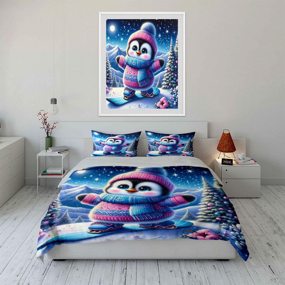 Frosty penguin's snowy charm. Bedding sets Duvet covers Pillowcases(1* Duvet Cover 2* Pillowcases without duvet insert)