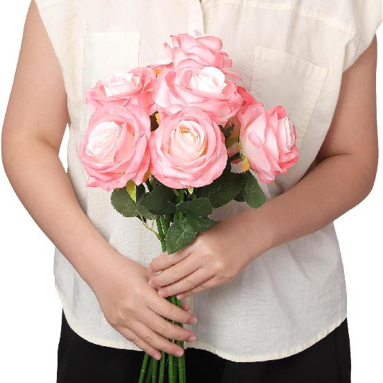 PATIKIL 8pcs Fake Roses, Roses Artificial Flowers Artificial Roses Silk Roses with Long Stems Real Look Real Touch Bouquet for Home Decor Table