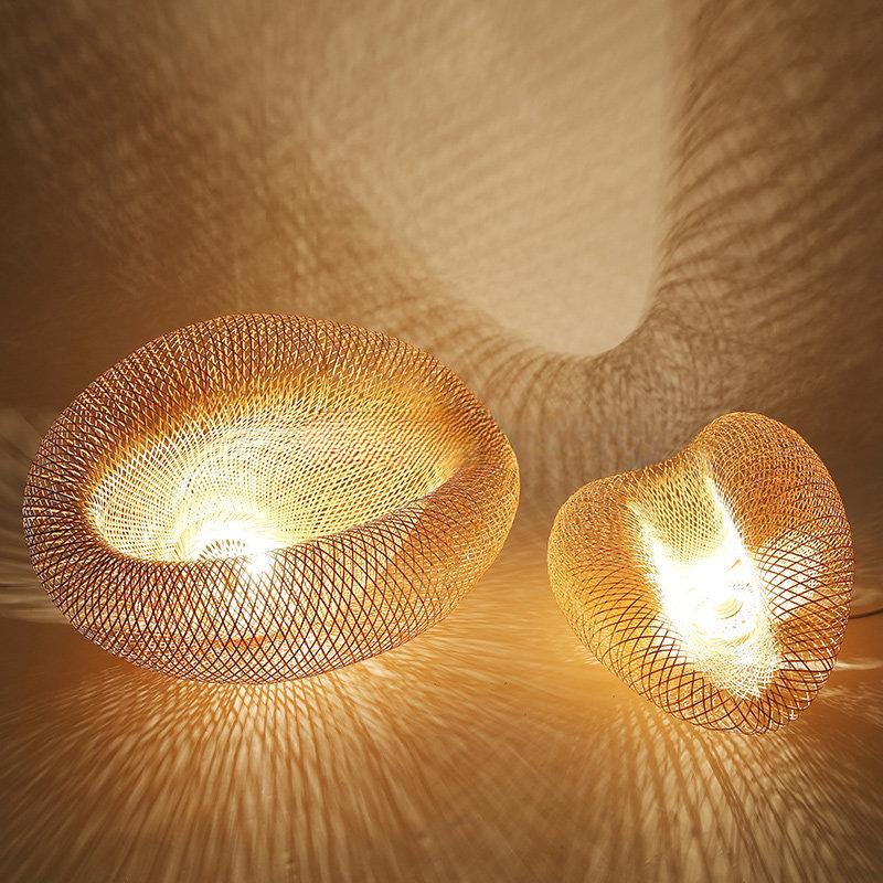 40cm Chinese Handmade Bamboo Suspension Lamp Wicker Rattan Wave Shade Pendant Lamps for Restaurant Aisle Tea Room House Indoor