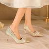 Beautiful high-end golden crystal high-heeled shoes women's 2025 new Hexiu wedding dress two wear