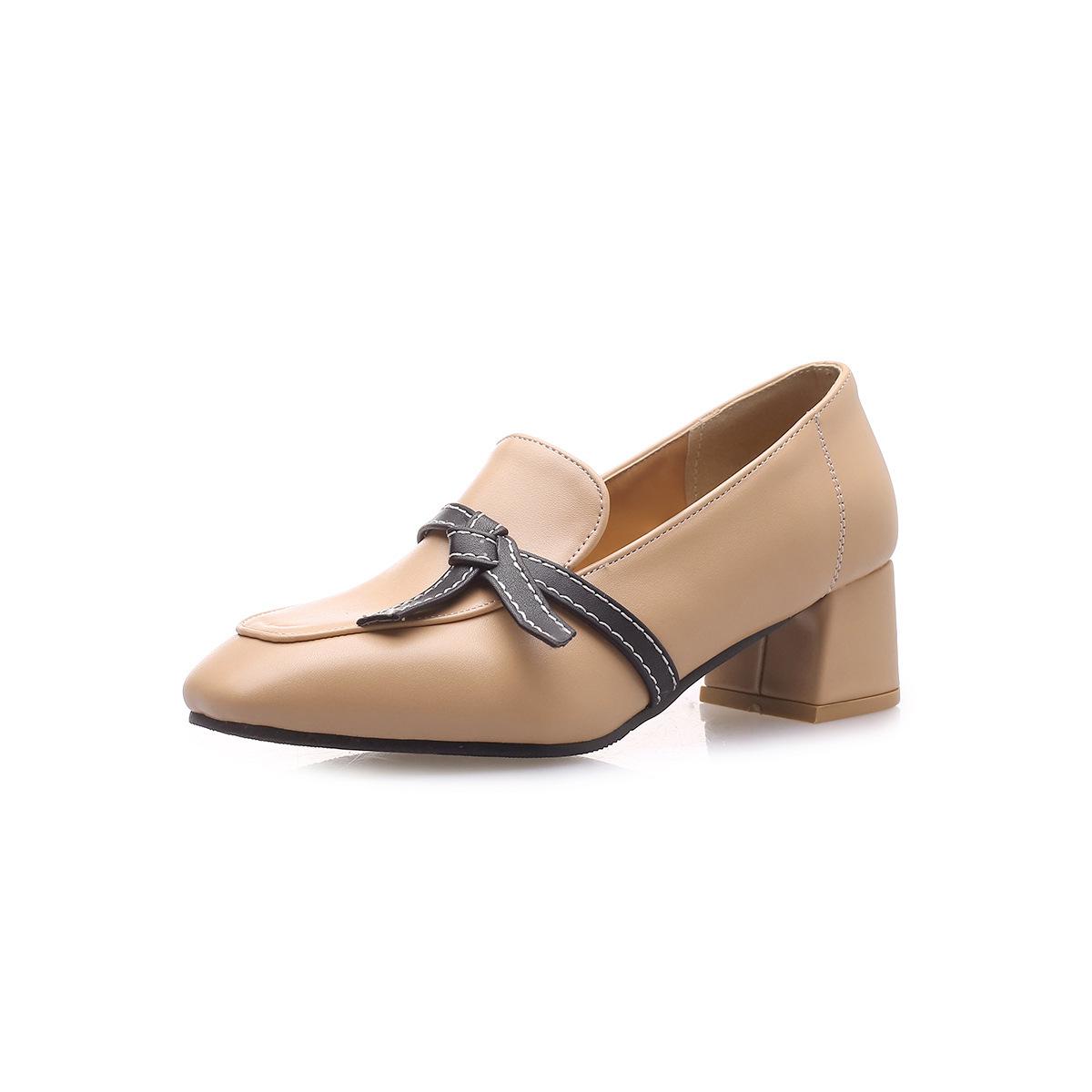 

2019 новые модные туфли с квадратной головкой и цветным бантом в корейском стиле, элегантные женские туфли на толстом каблуке 34 абрикосовый