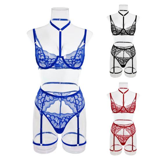 1 sada Sexy podprsenka Kalhotky Podvazková sada Krajka Nízký střih Push Up Multi Strap Vysoký Pas Elastická Tenká ohlávka Výstřih Líbánky Svatební Noc Dámská Sada spodního prádla