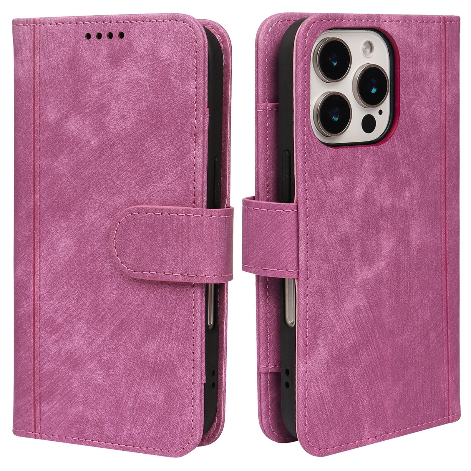 

For iPhone 16 Pro Max Leather Case Line Pattern Wallet Phone Cover with 9 Card Slots Rose