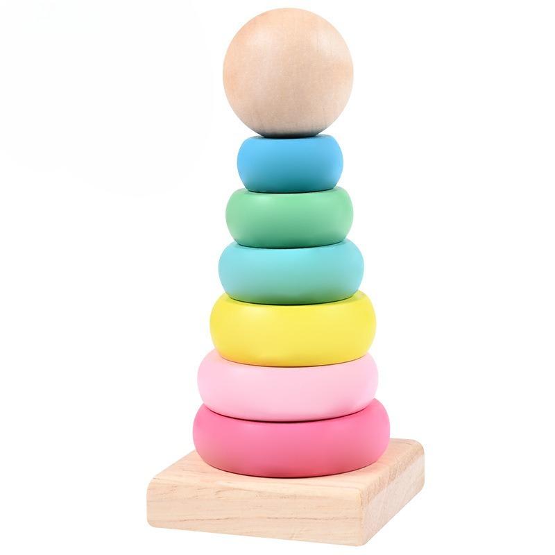 Wooden Children's Early Education Educational Development Intelligence Rainbow Tower Stack High Stack Ring Building Block Toy Hanno Tower