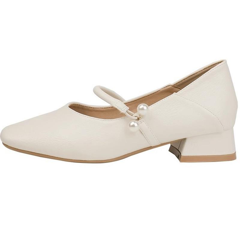 Fashion elegant ladies pearl buckle low heel shoes woman two wears slip on moccasins female chunky heel soft leather pumps big size 43