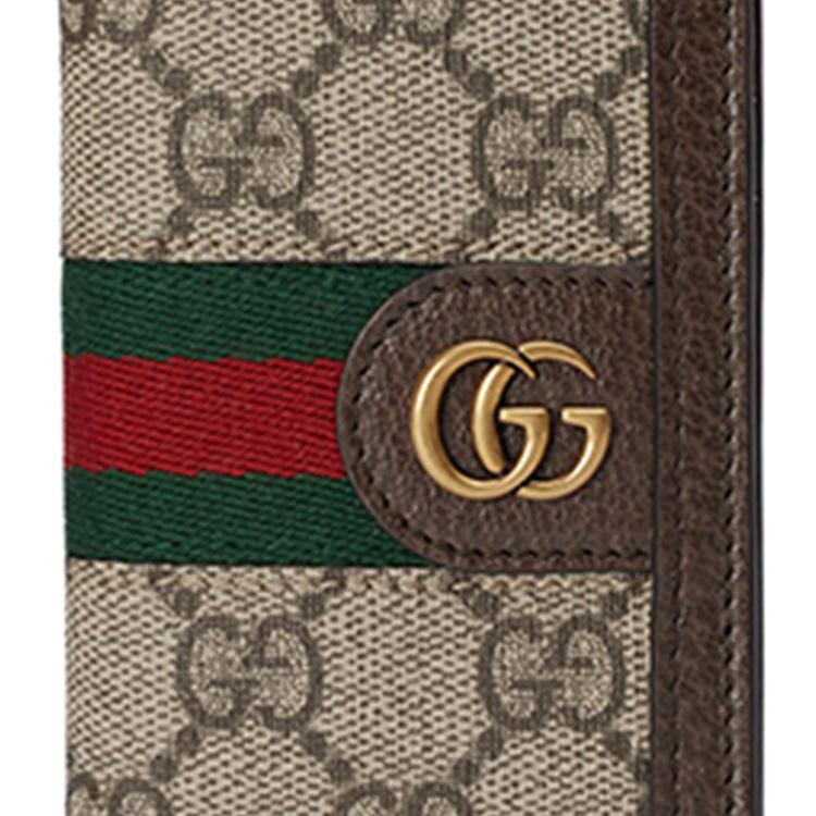 Gucci Canvas And Leather Trim Card Holder With Gold Hardware Men Accessories Beige Dark-Brown 734943-96IWT-8745