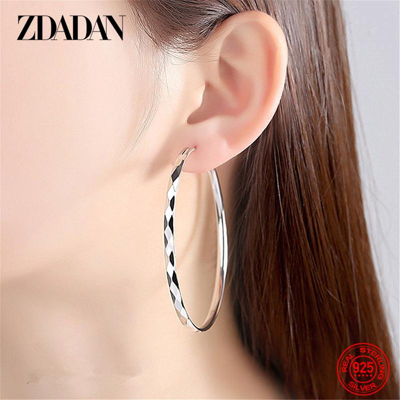 

925 Sterling Silver 3/4/5/6cm Round Circle Big Hoop Earrings for Women Fashion Jewelry