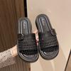 New fashionable and simple thick-bottomed mesh hollowed-out woven summer women's one-word belt outer wear versatile slippers