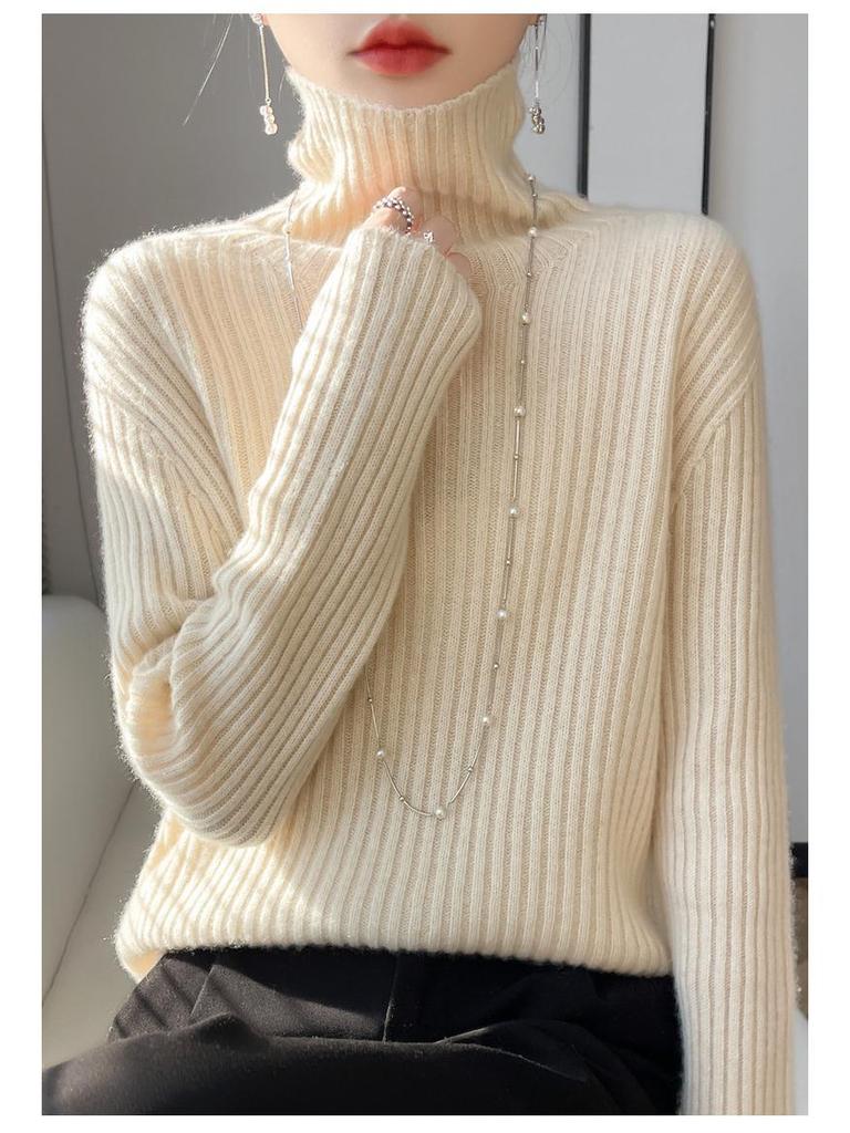 Damen Strickpullover mit hohem Kragen: Lässiger, schlank geschnittener Pullover für Herbst und Winter