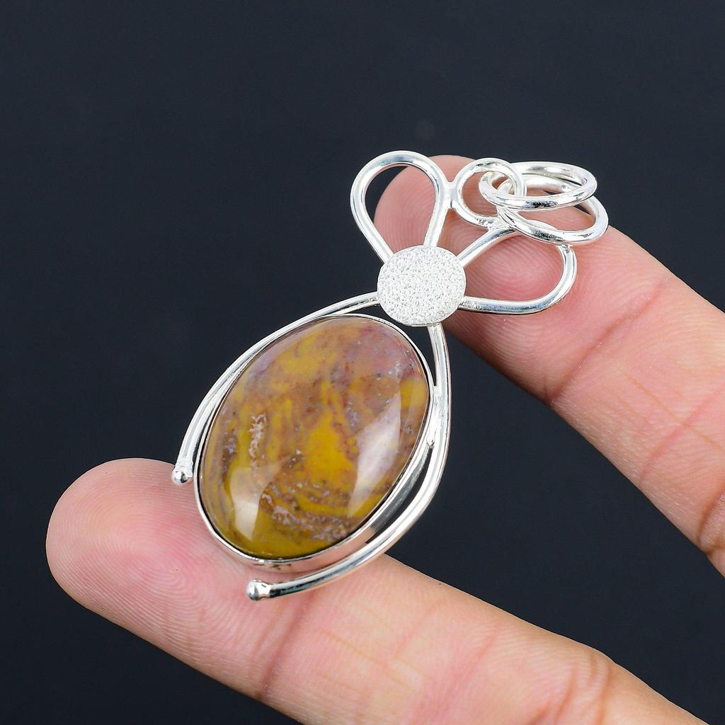925 Sterling Silver Seam Agate Stone Anniversary Engagement Wife Pendant Jewelry