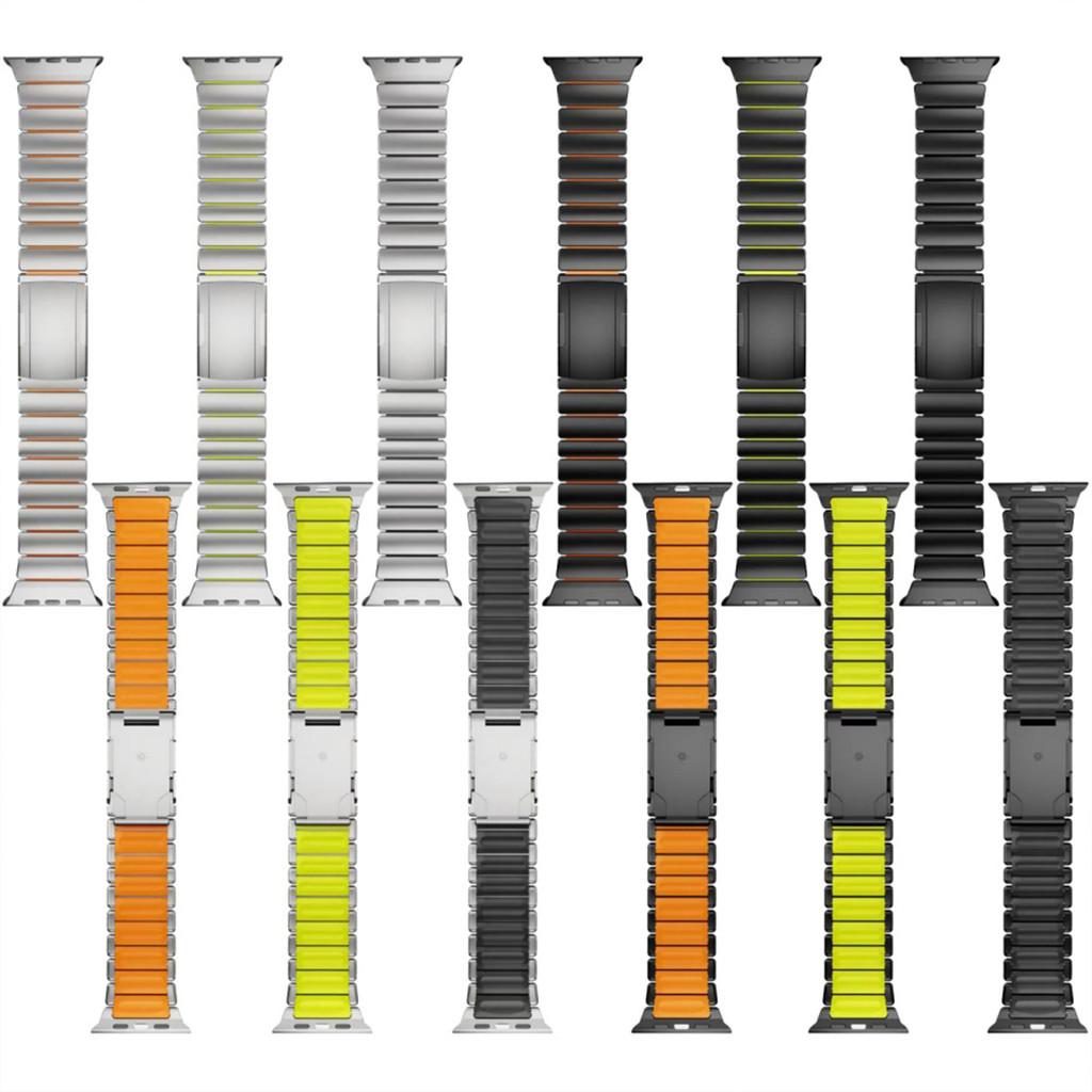 Luxury Titanium Metal Silicone Strap For Apple Watch Ultra 3 49mm 11 10 46mm Men Bracelet Strap For iWatch 9 8 7 6 5 4 44mm 45mm