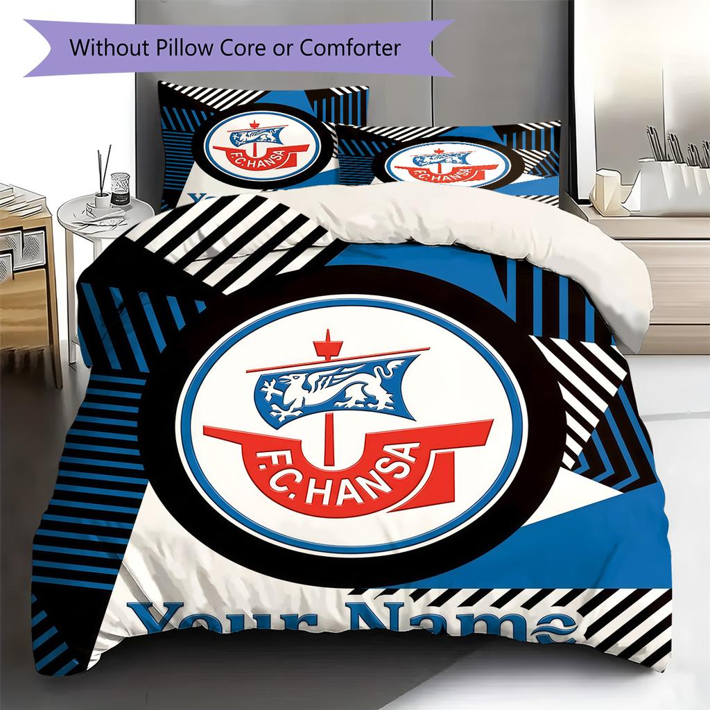 Custom Name FC Hansa Rostock Bedding,Quilt Set Quilt Cover Pillowcase Home Birthday Gift(1 * Duvet Cover + 2 * Pillowcase, Without Core) -HE64