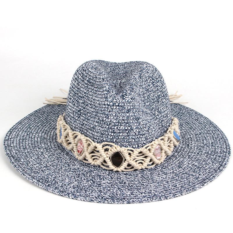 New Women's Spring and Summer Panama Gentleman's Top Hat, Mixed-color Straw Hat, Fashionable and Personalized Hollow Hand-woven Decorative Hat