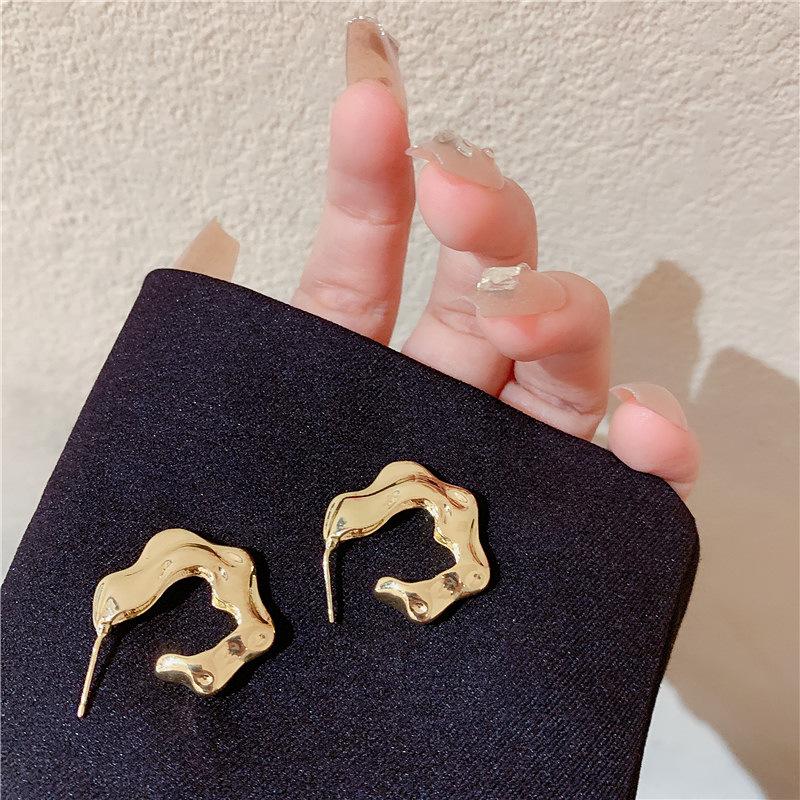 ZAKOL Irregular Wave C Shape Hoop Earrings Gold Color Stainless Steel Earring Birthday Anniversary Zircon Gift for Women