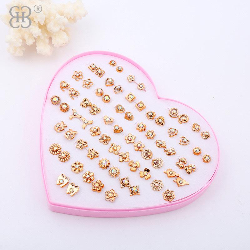 Korean Style 36-Pair Boxed Plastic Stud Earrings Set - Simple Internet Celebrity Birthday Gift