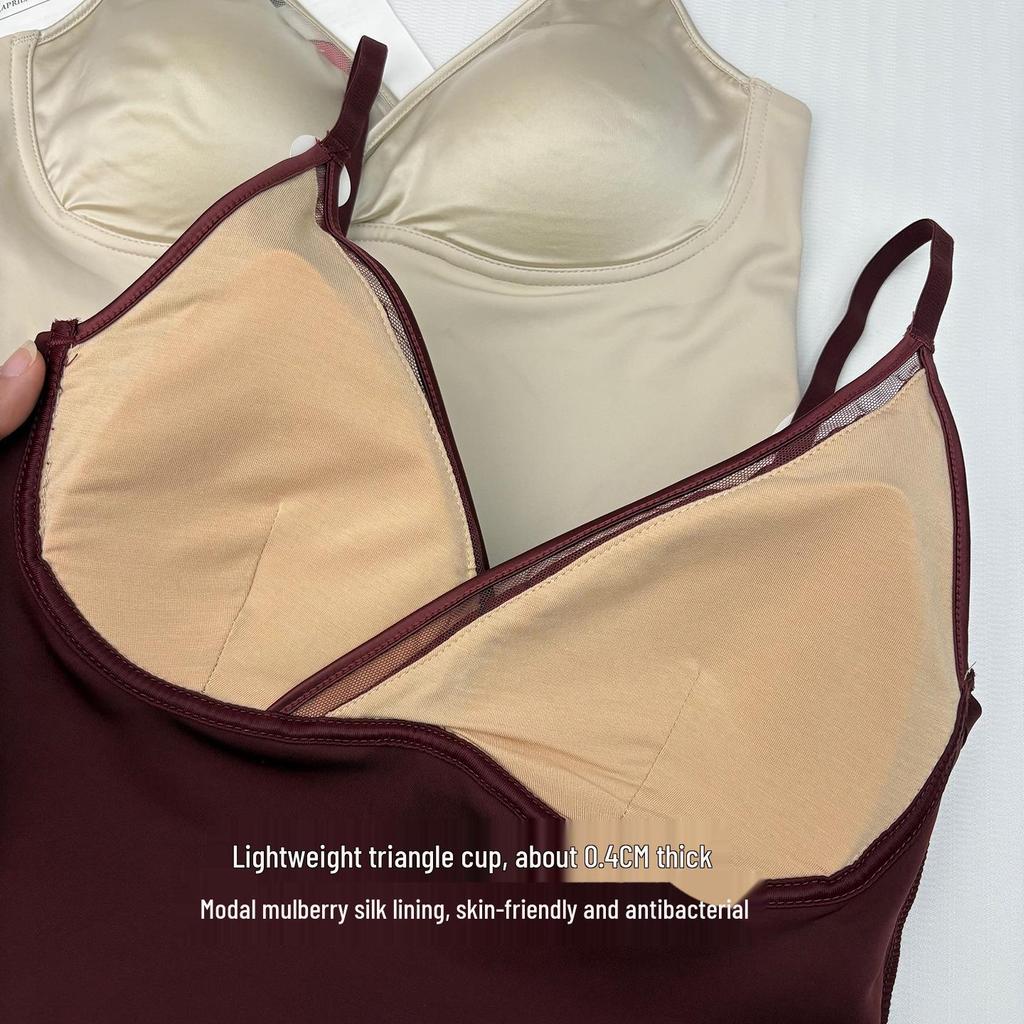 Autumn Women's French Satin V-Neck Camisole with Chest Pad