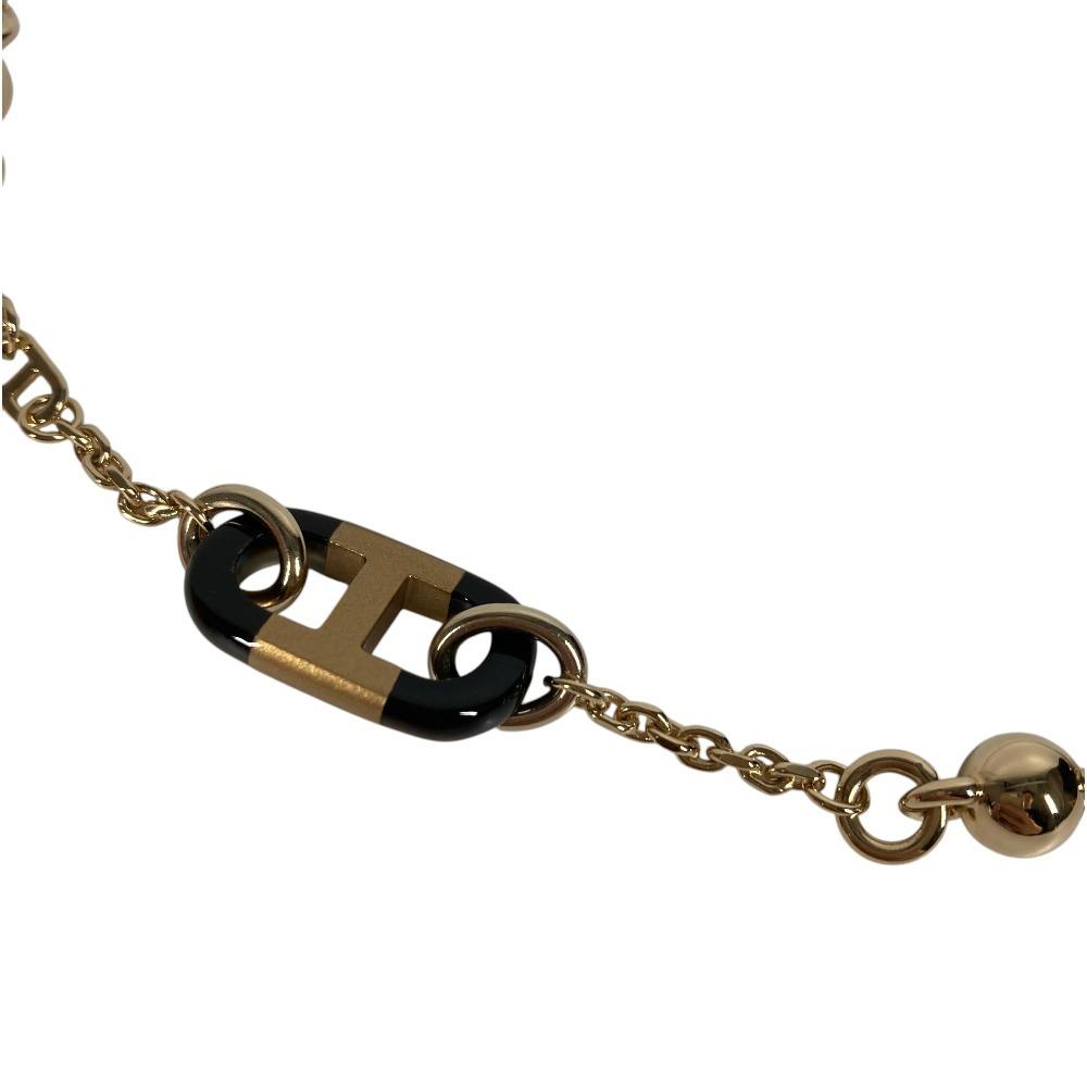 HERMES Shurmail PM Chain Jewelry Necklace Buffalo horn / Metal Gold/Brown