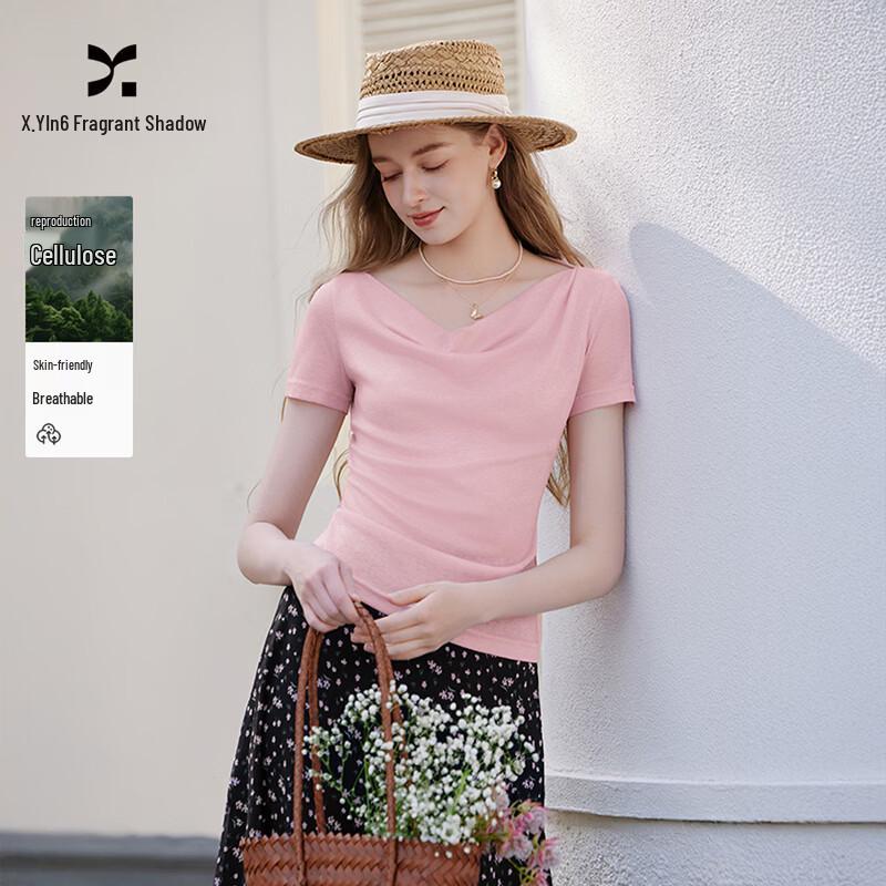 Xiangying Women s Drape Neck Knit Short Sleeve T-Shirt XL