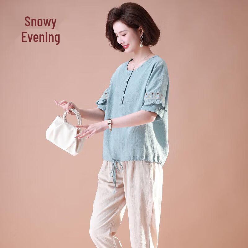 XUEXI Women s Embroidered Short Sleeve Summer T-Shirt 4XL