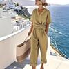 2026 Women's European and American Summer Fashion Solid Color Irregular Short Sleeve Set