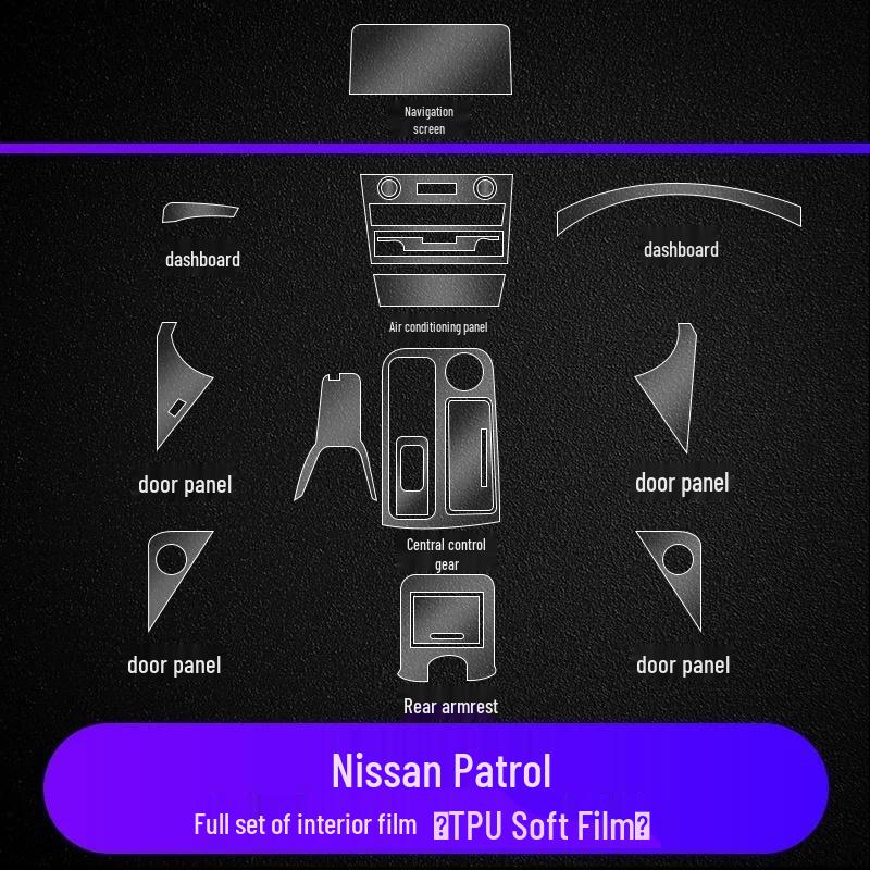 Nissan Patrol Interior Protective Film for Navigation Screen, Gear Shift, B-Pillar, Headlights - TPU