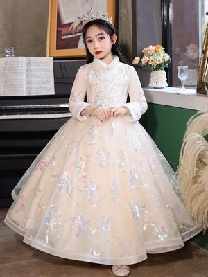 Abito da Principessa Addensato Autunnale e Invernale per Compleanno da Ragazza - Damigella, Presentatrice di Matrimonio, Costume per Esibizione al Pianoforte