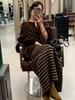 Women's High Waist Color Block Striped Midi Skirt - Winter Korean Style