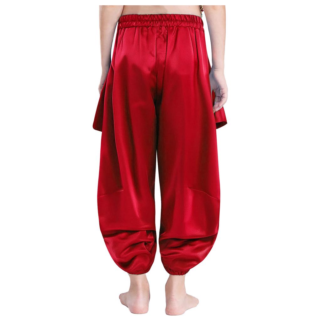 Mädchen Bauchtanzhose Einfarbiges Design mit gerüschtem halb-elastischem Bund Haremstil für Auftritte