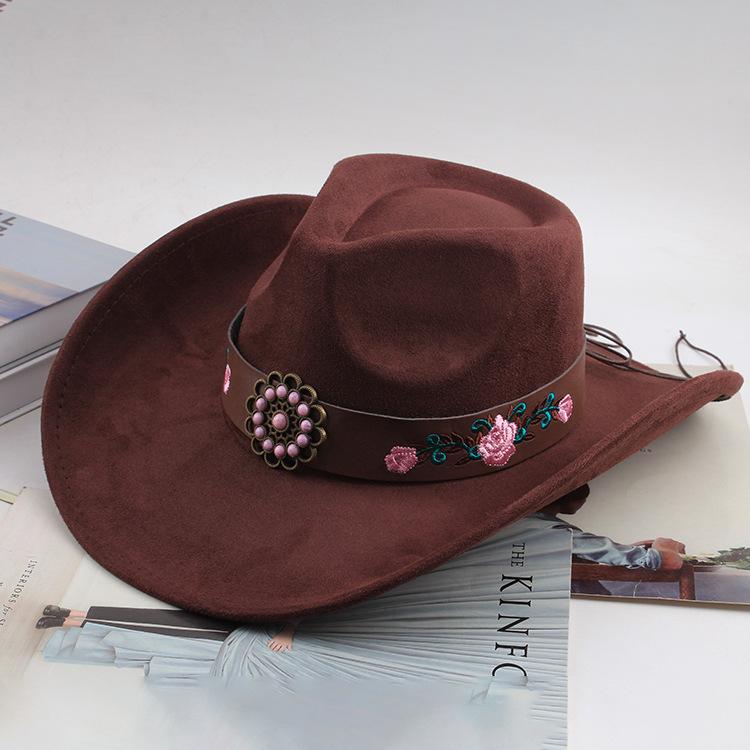 Western Cowboy Style Tibetan Bull Head Accessories Fashion Top Hat Autumn/Winter New Collection Deer Skin Velvet Large Edge Riding Hat